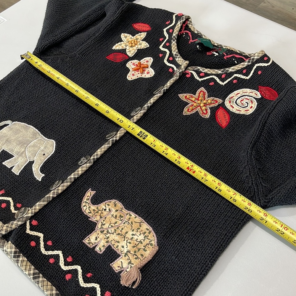 Vintage Orivis ramie cardigan sweater Medium floral animals patch embroidered - Picture 10 of 16